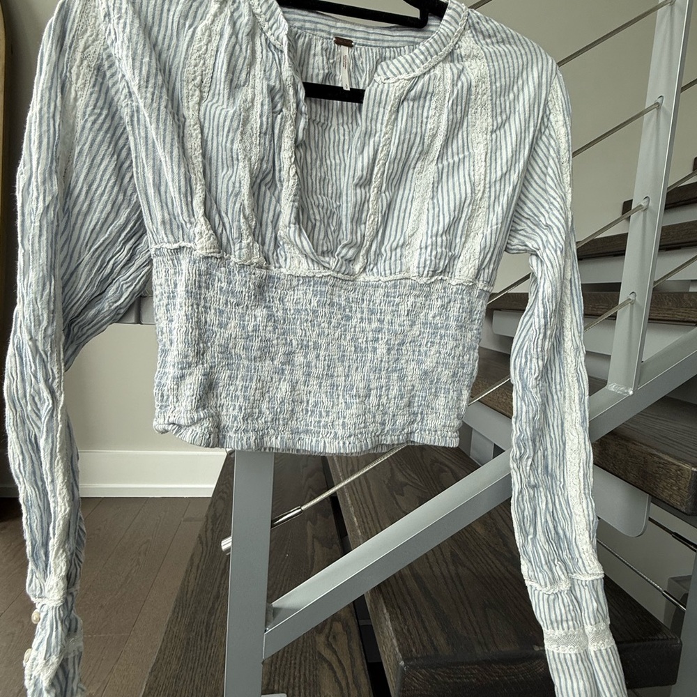 Free People Blue and White Striped Crop Top